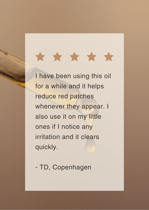 Five-star rating with a customer review on a beige background