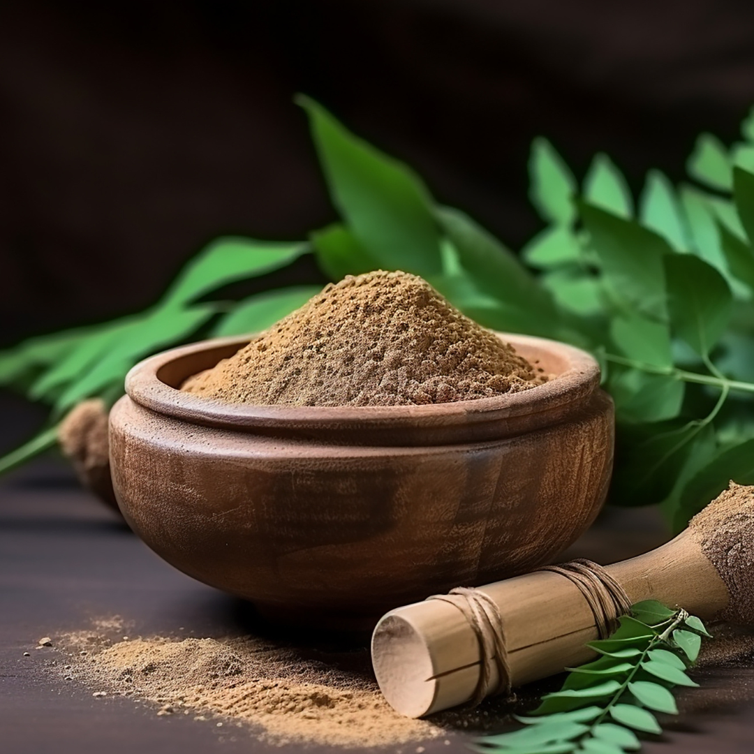 Sandalwood powder in a wooden bowl