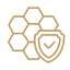 Gold honeycomb pattern with a shield icon on a white background, indicating protection.