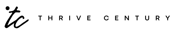 Logo of Thrive Century with stylized 'tc' initials on a white background