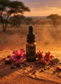Luyana skincare bottle with flowers on a desert landscape